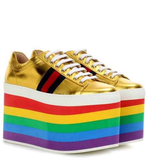 gucci rainbow platform sneakers|gucci peggy metallic sneakers.